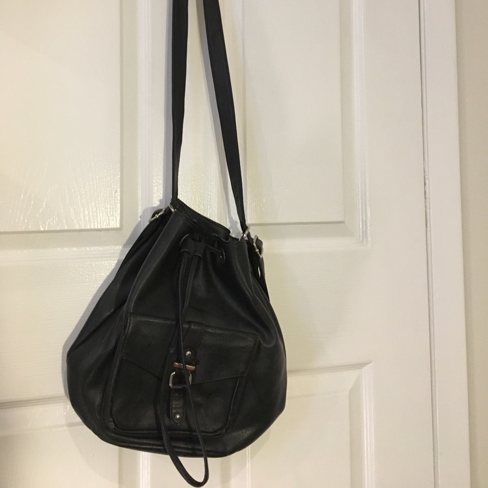 Black Pleather Bucket Bag/ Convertible Backpack